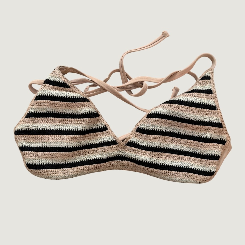Wild Fable Womens Crochet Triangle Bikini Top Tan Black Striped XS